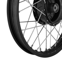 Speichenrad 1,5x16 Zoll Alufelge schwarz eloxiert + poliert + Edelstahlspeichen + Tuning-Radnabe schwarz