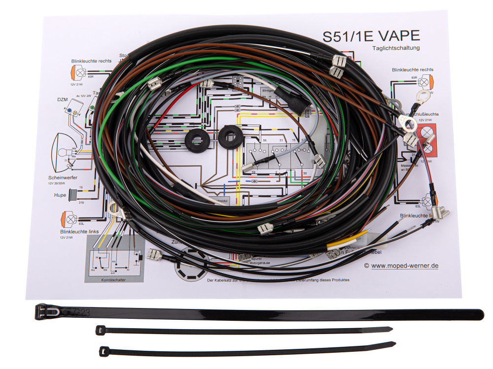 Kabelbaumset S51/1E Enduro - für 12V-VAPE, inkl. Schaltplan, 98,11