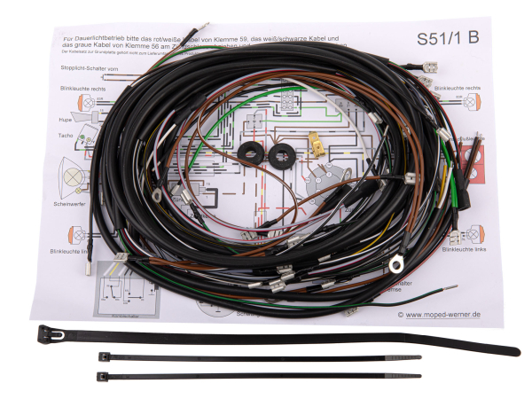 Kabelbaum für Simson S51/1B mit 12V Unterbrecherzündung inkl. Schaltplan