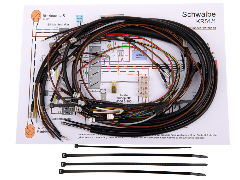 Schwalbe Kabelbaum für KR51/1 mit 6V Unterbrecher Zündung, 77,87
