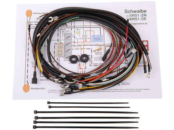 Kabelbaum für Schwalbe Kr51/2E, Kr51/2N mit Unterbrecherzündung inkl. Schaltplan