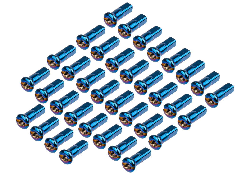 Set: 36x Nippel für Speiche, Blau TiN beschichtung (M3,5 x 3mm)
