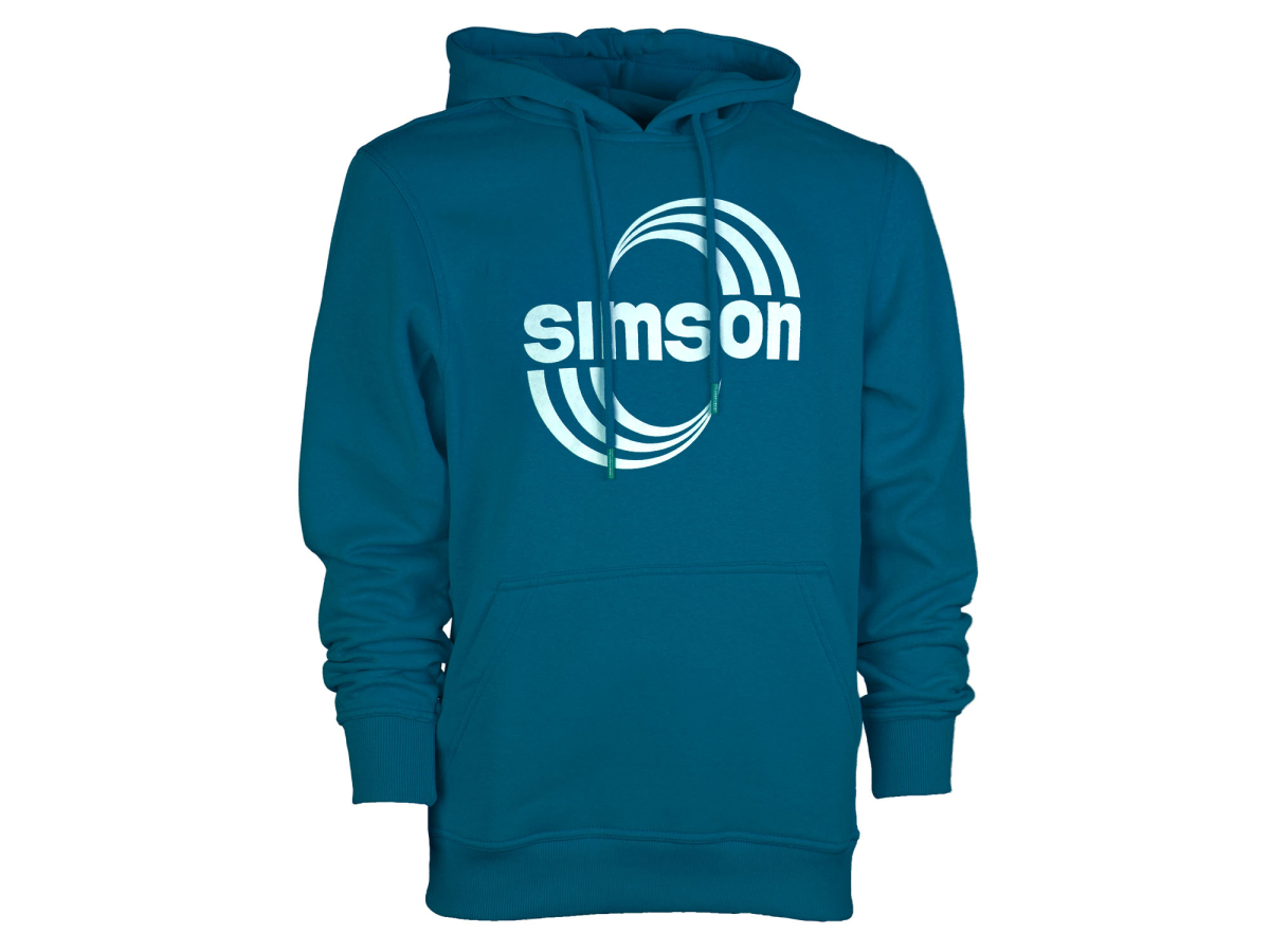 Hoodie, Kapuzenpullover - mit Känguru-Tasche Farbe: petrol - Motiv: SIMSON Cross S