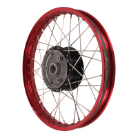 Speichenrad mit 1,5x16 Alufelge rot und Edelstahlspeichen...