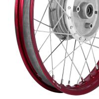 Speichenrad mit 1,5x16 Alufelge rot und Edelstahlspeichen
