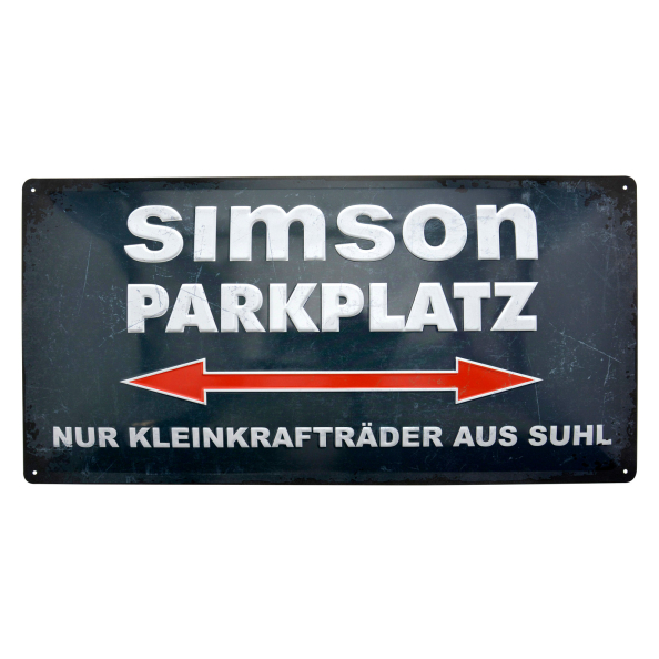 Simson Parkplatz Blechschild 25x50cm – 3D geprägt, Retro Werkstatt-Deko