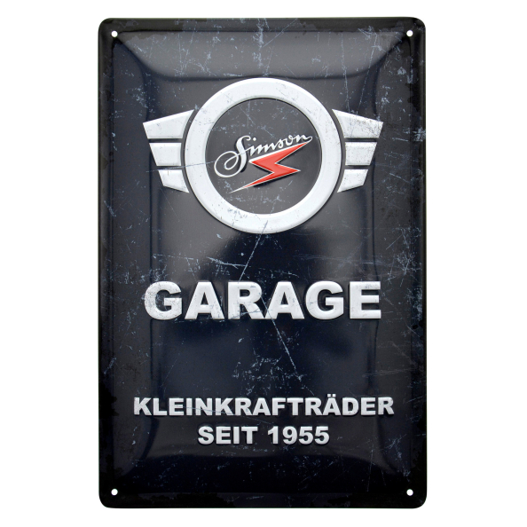 Simson Garage Blechschild 20x30cm Hochformat – 3D geprägt grau/weiß, Werkstatt-Deko