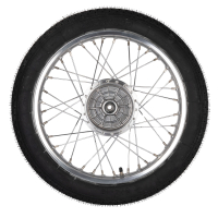 Komplettrad 1,5x16 Zoll, Alufelge und Chromspeichen, mit Heidenau-Reifen K30 montiert