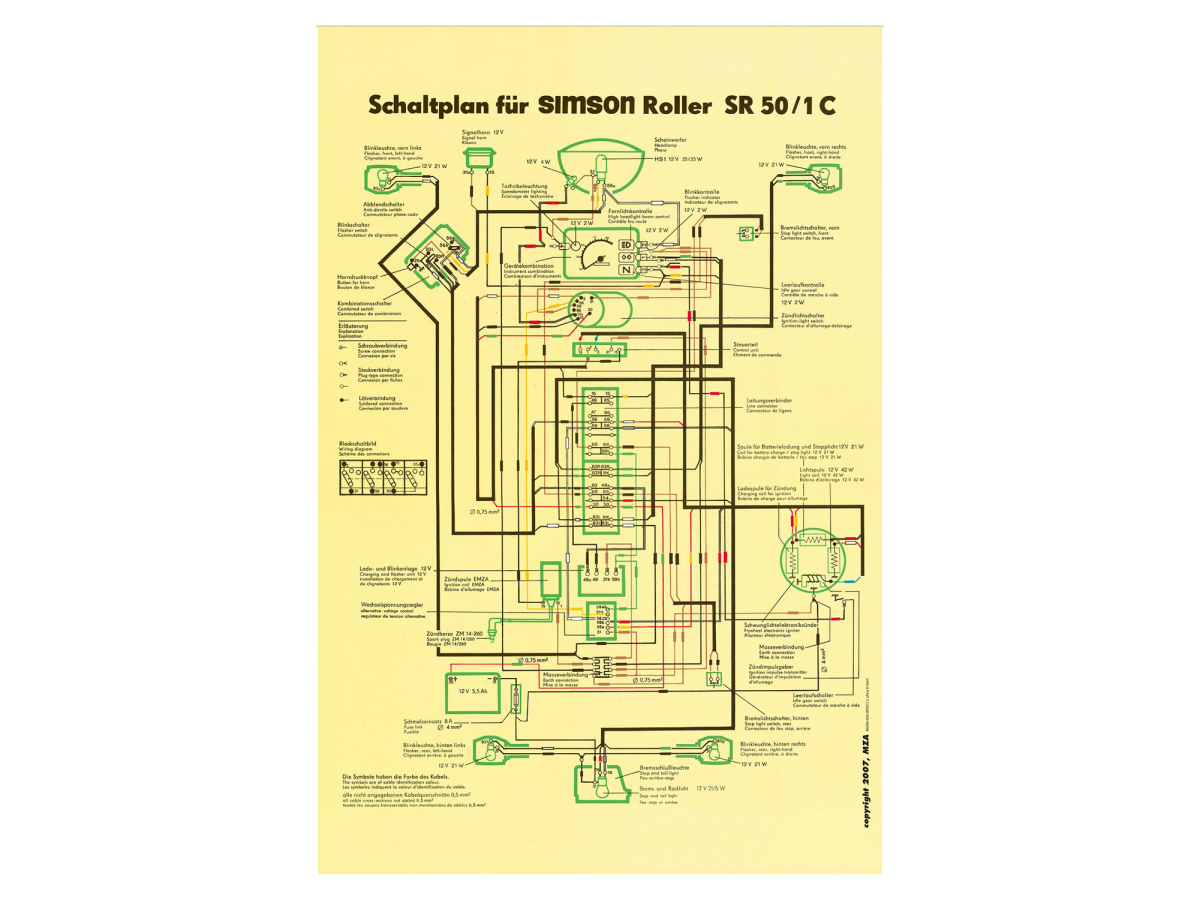 simson sr50 schaltplan vape Simson Schaltplan Farbposter 40x60cm SR50/1 C 12V, ohne E-Start beids,  24,59 €