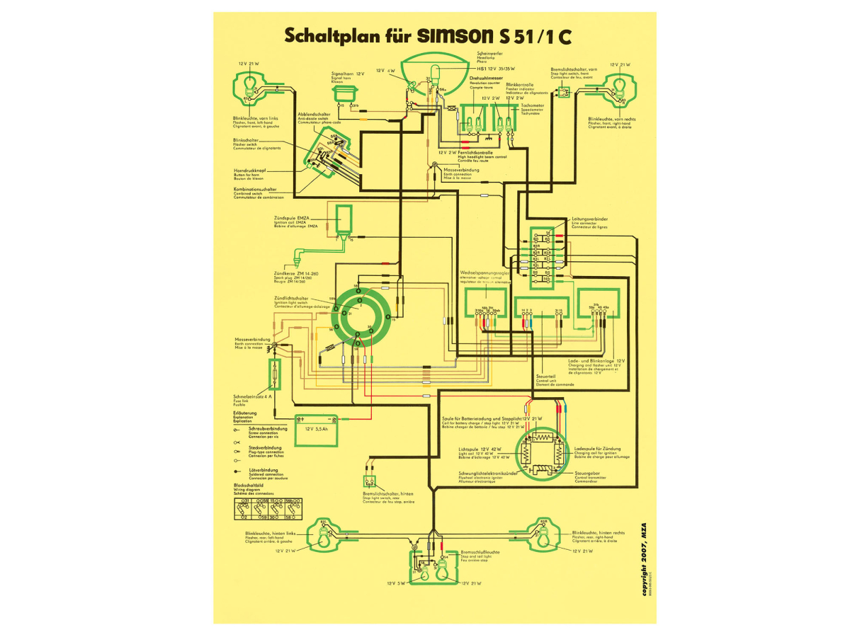 Simson Schaltplan Farbposter 40x60cm S51/1 C beidseitig Glanzcello, s