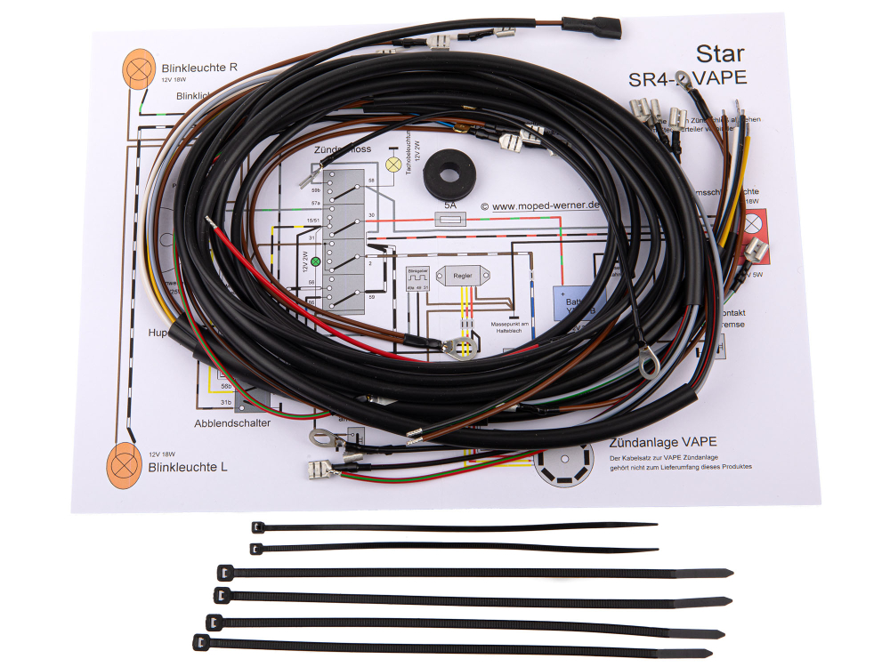 Simson Star Kabelbaum 12V VAPE Zündung inkl. Schaltplan